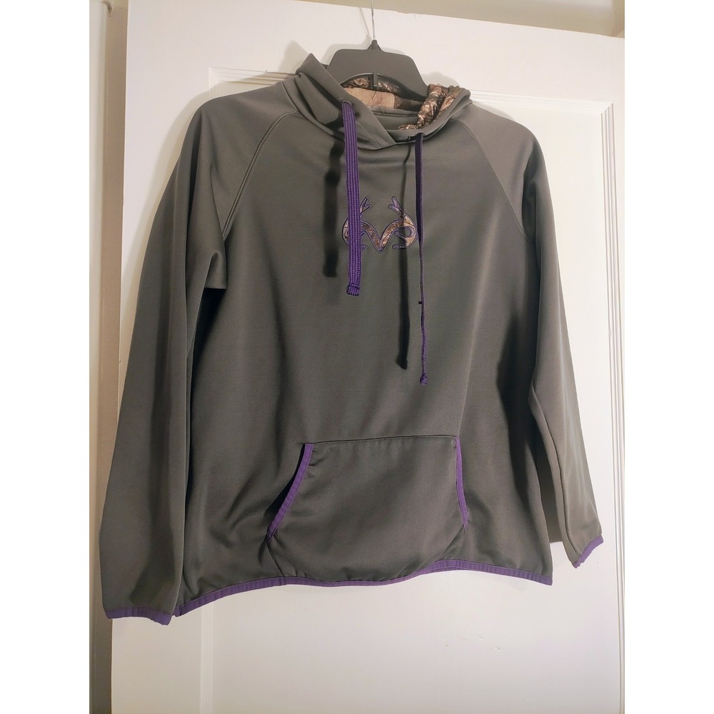 Realtree by RZO Women's Gray Purple Camo Pullover Hoodie Hunting Outdoor Large